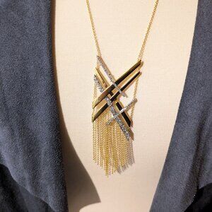 Alexis Bittar Crystal Encrusted Organic Link Tassel Bib Statement Necklace - NWT